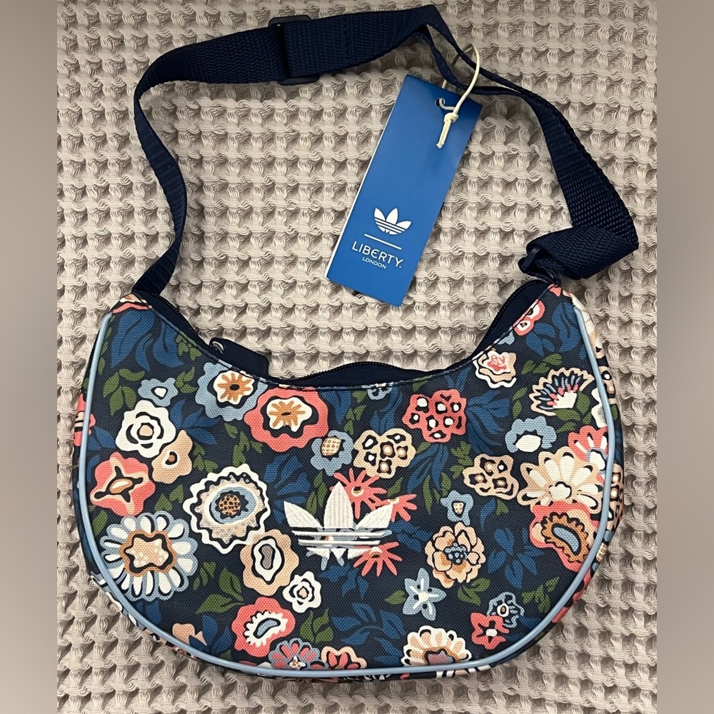 ADIDAS-Liberty of London Navy Floral Half-Moon Crossbody Bag